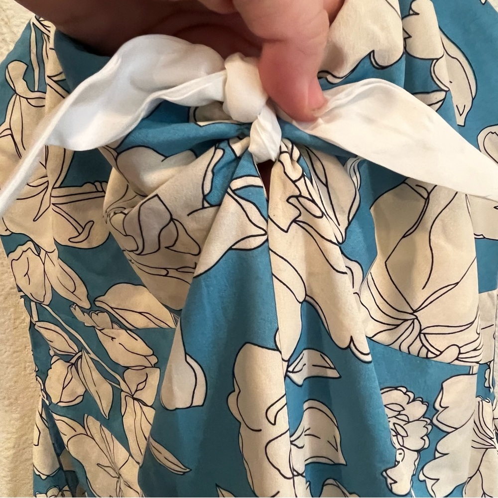 Unique Vintage blue & white floral bouquet swing halter dress size 1X/16 pockets - Picture 6 of 13